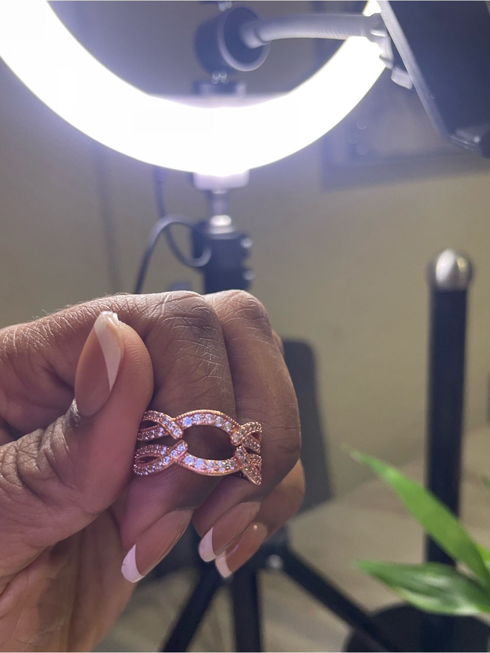 Rose Gold Interlocking Crystal Ring - Women Jewelry